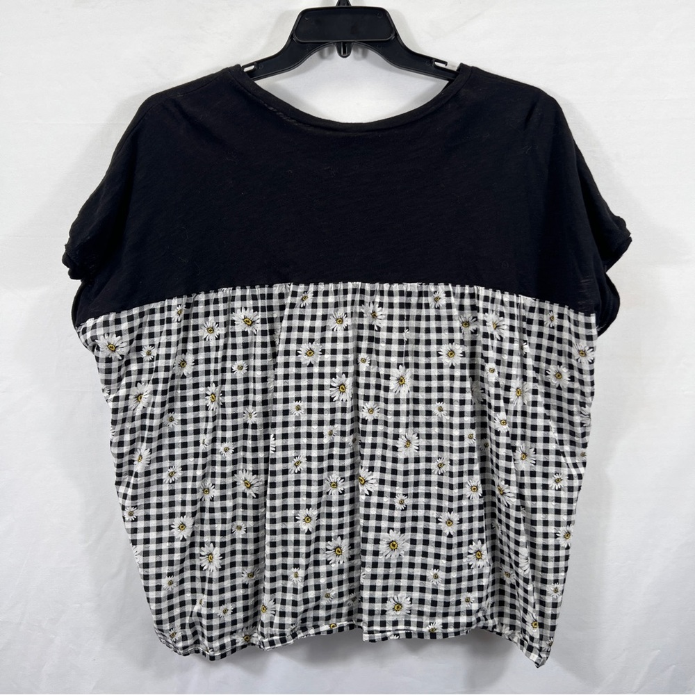 Torrid Womens Black White Checkerboard Plaid Gingham Colorblock w/Daisies 0892 - Picture 4 of 8
